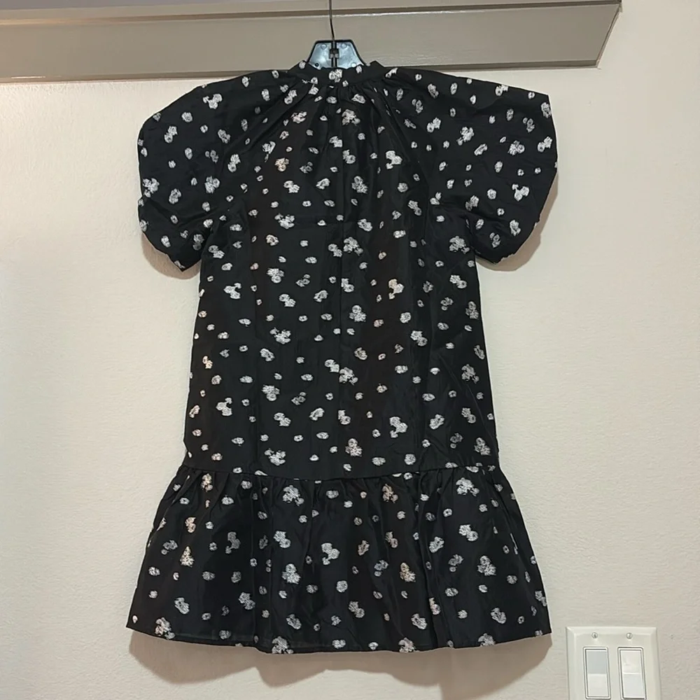 THML Black Patterned Puff Sleeve Mini Dress SZ XS NWOT